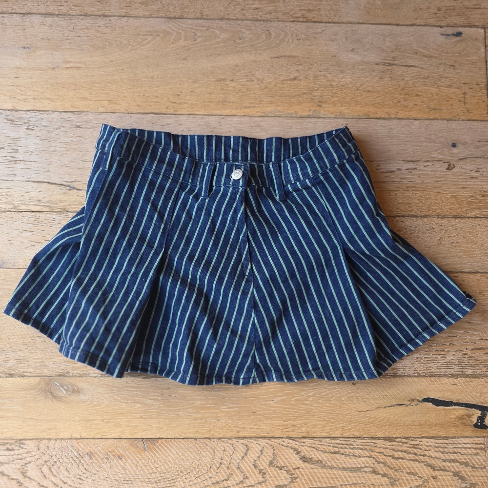 1990's Vintage Contempo Casuals Blue Asphalt Denim Pleated Mini Skirt coquette
